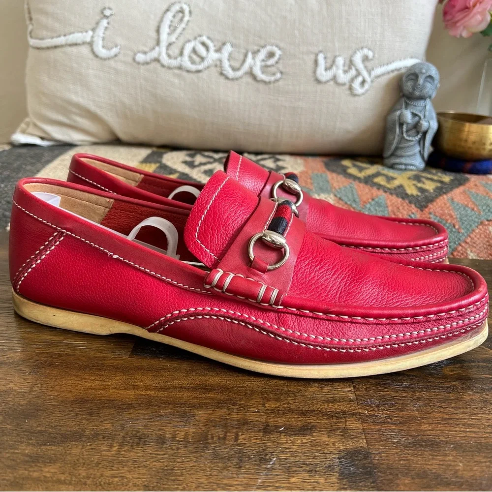 GUCCI Red Leather Horse Bit Men’s Loafers 10.5 D (US11)